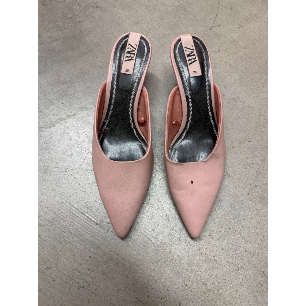 Zara Womens Pink Pointed Toe Kitten Heel Mules Slip On Shoes Size 38 US 7.5
